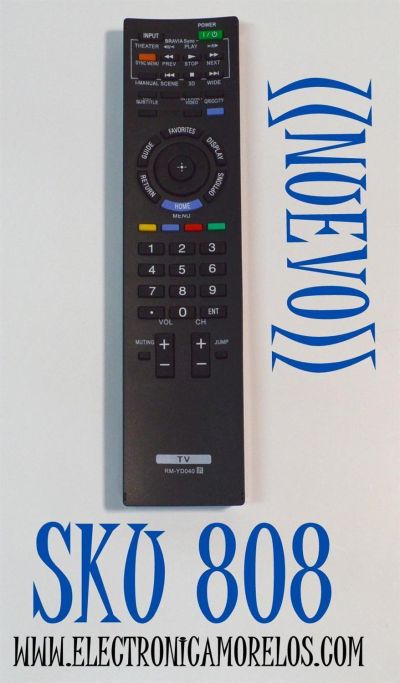 CONTROL REMOTO  ORIGINAL NUEVO PARA TV SONY / NUMERO DE PARTE RM-YD040 / MODELO KDL-55HX800 / KDL-55HX729 / KDL-46HX800 / KDL-40HX800 / KDL-40EX723 / KDL-32EX500 / CUENTA CON BOTONES DEDICADOS PARA FUNCIONES COMO BRAVIA SYNC / MENU / GUIA / CINE