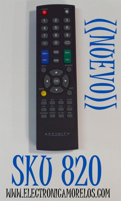 CONTROL REMOTO ORIGINAL PARA TV AFFINITY / NUMERO DE PARTE CX-507 / AF-01 / 08F7 / MODELO LE3951 / LE3251 / LE1950 / LE2459D / LE3259D