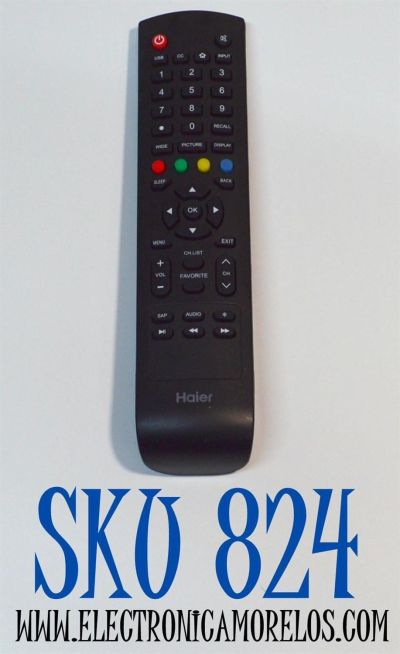 CONTROL REMOTO ORIGINAL PARA TV HAIER / NUMERO DE PARTE KT1252-XLF / 904HRK8610064 / 904-HRK86-10064 / HTR-A18E / HTR-A18M / HTR-D09B / HTR147 / TV-5620-09 / HYF21A / MODELO LE58F3281 / 32D2000B / 24D2000C / 24D2000B / 24D2000A / 32D3000 / LE32M600M20