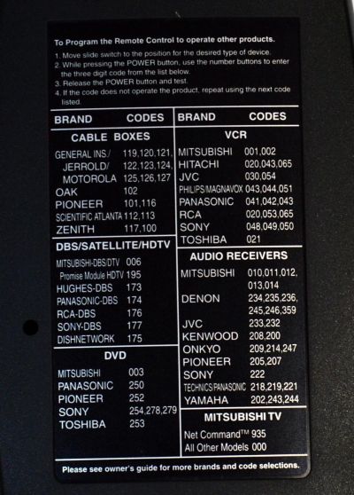 CONTROL REMOTO ORIGINAL NUEVO PARA TV MITSUBISHI /NUMERO DE PARTE UR76E01603-3 / 290P117D10 / 290P123A10 / 290P118A20 / 290P116010 / 290P122A10 /PUEDE OPERAR MULTIPLES DISPOSITIVOS INCLUYENDO TV/VCR/DVD/AUDIO/DBS/DTV/ MODELO WS-73615 / CS1941R / WD-62825 - Imagen 3