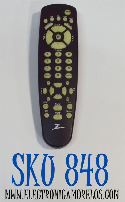 CONTROL REMOTO ORIGINAL ZENITH PARA FUNCIONAR CON MULTIPLES DISPOSITIVOS COMO TV / VCR / CABLE/CBL / EQUIPOS AUXILIARES / NUMEREO DE PARTE ZEN525B / ZEN425K / ZEN425KB / ZEN725A / ZEN525A / ZEN725 / ZEN700A / SK64-002 / EIA343 / 14-972E / 124-213