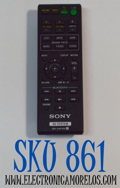 CONTROL REMOTO ORIGINAL SONY PARA SISTEMAS DE AUDIO Y VIDEO DE SONY /ES COMPATIBLE CON BARRAS DE SONIDO Y SISTEMAS DE CINE EN CASA DE SONY/  NUMERO DE PARTE RM-ANP109 / RM-ANP100 / MODELO HT-CT260 / HT-CT260H /SA-CT260 /SA-CT260H / SA-WCT260H / HT-CT260C