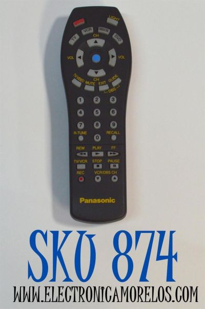 CONTROL REMOTO ORIGINAL PANASONIC PARA FUNCIONAR CON MULTIPLES DISPOSITIVOS INCLUYENDO TV/VCR/DBS/CBL/DVD/ NUMERO DE PARTE EUR511502 / UR81EC975 / EUR511501 / EUR511511 / URC77EC3 / VSQS1596 / EUR511500 / EUR7613ZH0 / MODELO CT27D / CT3207D / CT3272SE