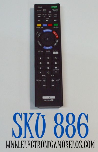 CONTROL REMOTO PARA SMART TV LED LCD SONY / NUMERO DE PARTE RM-YD102 / RM-YD103 / 1-492-767-11 / 149276711 / 1-492-767-21 / MODELO XBR-65X800B / XBR-55X800B / KDL-32W700B / KDL-40W590B / KDL-40W600B / KDL-42W700B / KDL-60W600B / KDL-48W600B