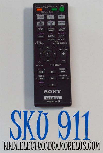 CONTROL REMOTO ORIGINAL PARA USO DE SISTEMA DE CINE EN CASA Y  REPRODUCTORES DE DVD/BLU-RAY SONY / OFRECE ACCESO A FUNCIONES DE TV/CBLE/AUDIO DVD/CD/ NUMERO DE PARTE RM-ADU078 / P09136-1 / MODELO DAV-DZ170 / DAV-DZ171 / HCD-DZ510 / HBD-TZ530 / HBD-DZ170