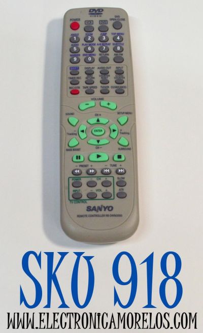 CONTROL REMOTO ORIGINAL SANYO PARA SISTEMA DE CINE EN CASA/DVD/VCR DE LA MARCA SANYO / INCLUYE BOTONES PARA DVD/VCR/TV CONTROL / NUMERO DE PARTE RB-DWM3000 / 136-4 / 0300580 / RB-OWM3000 / DWM-3000