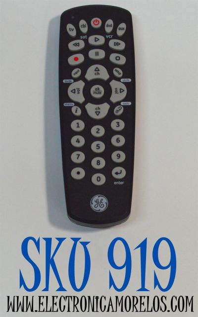CONTROL REMOTO ORIGINAL GE PARA FUNCIONAR HASTA 4 COMPONENTES DIFERENTES INCLUYENDO TV / CBL/SAT / DVD / VCR / AUX / NUMERO DE PARTE 27985 / 27985 CL5 / 34708 / 40081 / 48844 / 91925 / 33709 / 24993