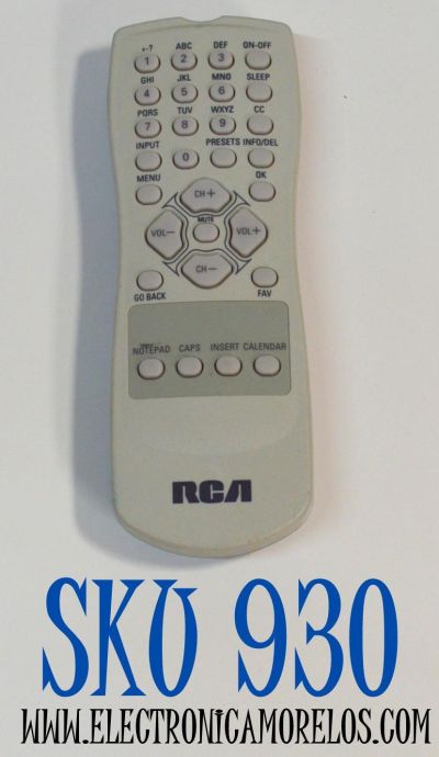 CONTROL REMOTO ORIGINAL PARA TV RCA / NUMERO DE PARTE RC1113123 / RC1113123/00 / RCR130TB1 / R130C1 / 274883 / R130A1 / R130J1 / R130K1 / MODELO 27V514T / 24V412T / 24V511T / 27V414T / 20V500T / 20V504T / 24F630T / 13V420T / 13V424T / 14F514T / 14F512T