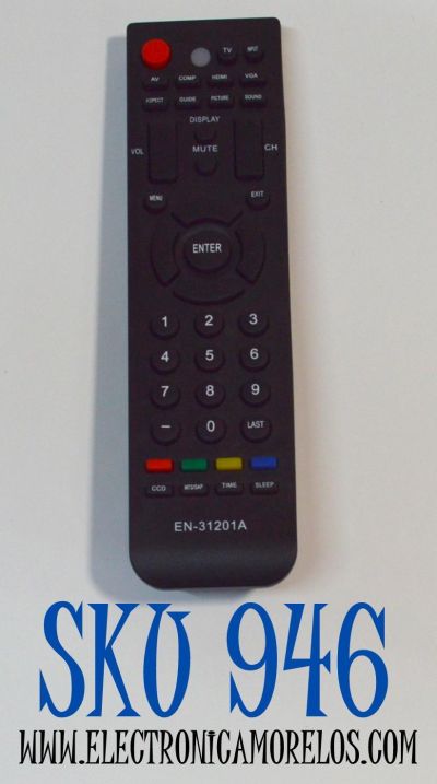 CONTROL REMOTO PARA TV HISENSE / NUMERO DE PARTE EN-31201A / MODELO F55V89C / F46V89C / F42K20E / LHD32V66AUS / LHDN32V66AUS / F24V77C / F24V86C / LTD24V86US