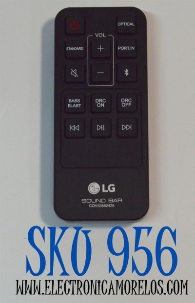 CONTROL REMOTO ORIGINAL LG SOUND BAR PARA BARRA DE SONIDO / COMPATIBLE CON VARIAS BARRAS DE SONIDO COMPACTAS DE 2.0 CANALES LG SK1 / NUMERO DE PARTE COV33552438 / HG-A29 1-5 / COV33552433 