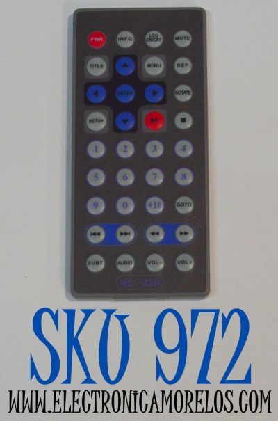 CONTROL REMOTO PARA REPRODUCTORES DE DVD PORTATILES POLAROID / NUMERO DE PARTE RC-42H / KTC-222 / RC-42 / RC-42A / RC42C / MODELO PDV-1002A / PDV-1042M / PDV-0700 / PDM0723 / MGX0550 / PDV0722