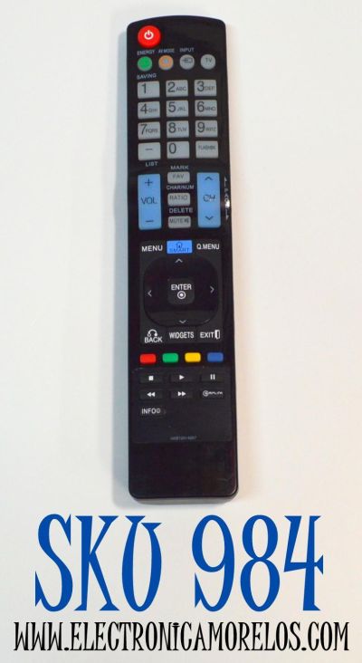 CONTROL REMOTO PARA TV LG / NUMERO DE PARTE AKB72914207 / HR-A906 / AKB74115501 / AKB72914207 / AKB73755451 / AKB72914202 / MODELO 32LD550 / 42LE5350 / 55LD650 / FUNCIONA CON MULTIPLES MODELOS DE TELEVISORES LG