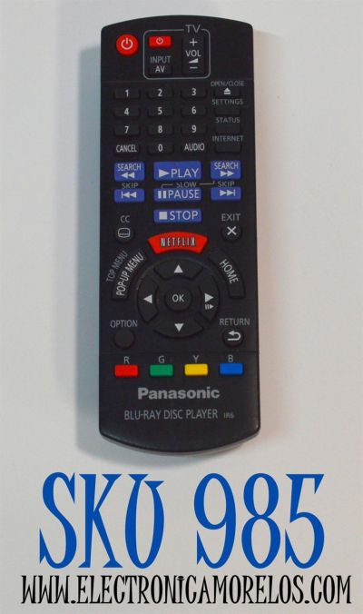 CONTROL REMOTO ORIGINAL PANASONIC PARA TV. Y REPRODUCTOR DE DISCOS BLU-RAY / NUMERO DE PARTE IR6 / N2QAYB00952 /  N2QYB000867 / N2QAYB000987 / N2QAYB001206 / N2QAYB000734 / N2QAYB000953 / N2QAYB000966 / MODELO DMP-BD75 / DMP-BD89 / DMP-BDT210 / DMP-BD755
