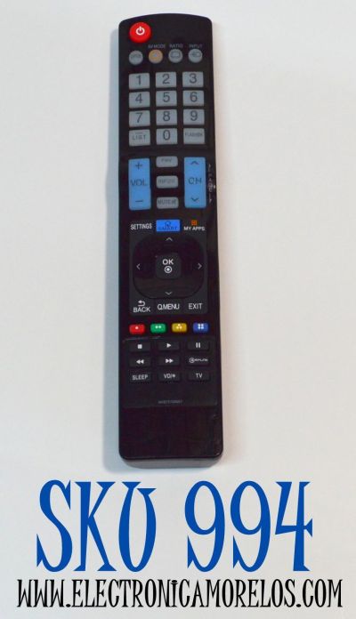 CONTROL REMOTO PARA TV LG / NUMERO DE PARTE AKB73756567 / AKB73715601 / AKB74115501 / AKB73615303 / AKB74455416 / AKB73755414 / AKB73715608 / AKB72914207 MODELO 60LD55 / 55LD52 / 55LE55 / 55LE85 / 50PT350 / 47LD63 / 47LD52 / 42LE73 / 52LD55 / 55LD650