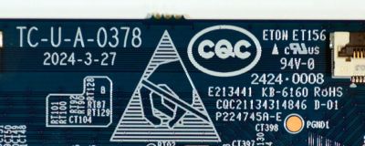 T-CON ORIGINAL PARA TV ONN / NUMERO DE PARTE TC-U-A-0378 / 2424-0008 / KB-6160 / CQC21134314846 / P224745A-E / PANEL C550Y20-G5 / DISPLAY HV550QUB-F70 / MODELO 100012586 55" - Imagen 2