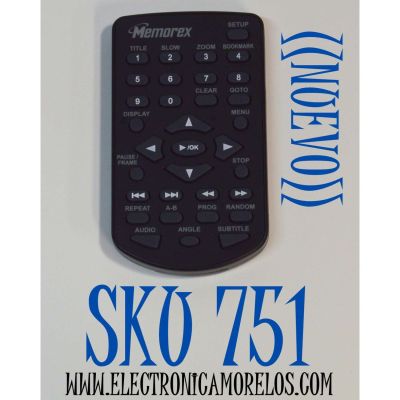 CONTROL REMOTO ORIGINAL NUEVO PARA REPRODUCTOR DVD MEMOREX / NUMERO DE PARTE RT076R0JT020 / 845-D47-BT1DVDBMEH / MODELO MVD2015 / MVD2016 / MVD2040 / MVD2042 / MVD2047 / MVDP1085 / MVP1088 / MVP1102 / CONECTIVIDAD INFRARROJO