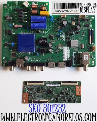 KIT DE TARJETAS PARA TV HITACHI / MAIN 02-SMMS3663-CD10 / TP.MS3663.PB786 / 3MS663H0T2A / IDF150848 / IDF150848A / IDF150848B / IDF150848C / T-CON STCON425G005 / CCPD-TC425-001 / STCON425G-005 / PANEL LVF430PADX E0090 / DISPLAY CC430LV1D / MODELO 43D33