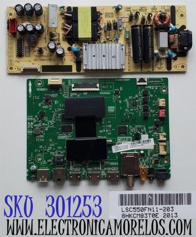 KIT DE TARJETAS PARA TV TCL / MAIN 08-SS55TML-LC324AA / 40-MS22F1-MAB2HG / 08-MS22F01-MA300AA / 08-MS22F01-MA200AA / V8-ST22K01 / FUENTE 08-L12NLA2-PW200AA / 40-L12NW4-PWD1CG / PANEL LVU550NDEL / LSC550FN11-203 / MODELOS 55S421 / 55S423 / 55S425 / 55S431