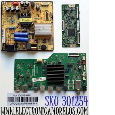 KIT DE TARJETAS PARA TV DAEWOO 4K SMART / MAIN SVS586SA11-MA200CK / T.MS6586.U782 / 1MS586C2ISA / V8-MS86MNA-LF1V / T-CON 44-9771497O / HV430QUBH10 / 47-6021275 / 44-97714970 / FUENTE 81-PBE050-H4A03 / SHG5004A-101H / SHG5004A03-101H / MODELO U43A8500TN