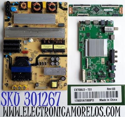KIT DE TARJETAS PARA ONN·ROKU TV 4K·UHD·HDR / MAIN 515C90100M13 / MT90100-ZC01-01 / T-CON CV700U2-T01-CB-3 / E3CCBB7000150T2 / FUENTE TV7001-ZC02-01 / E021M425-J3 / E021M509-C1 / E168066 / PANEL CV700U2-T01 REV:03 / MODELO 100012588 ((70 PULGADAS))
