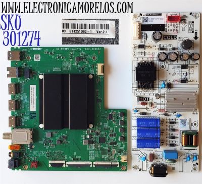 KIT DE TARJETAS PARA TV TCL 4K·UHD·HDR / MAIN 30800-001027 / 40-R51MPF-MAD2HG / 30801-001019 / 11602-500852 / R51MPF / RT2851A / RT2851M / V8-R51MT08-LF / FUENTE 30102-000006 / PW.A100W2.771 / P23030201 / DISPLAY ST4251D02-1 VER.2.1 / MODELO 43S470G