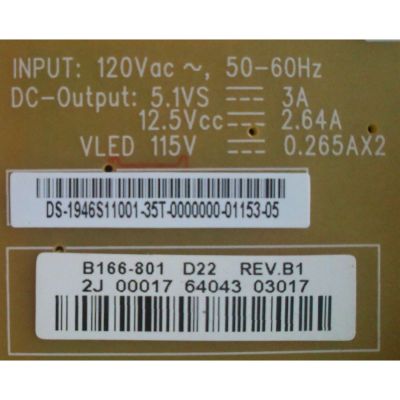 FUENTE PARA TV INSIGNIA 19.46S11.001 / 1946S11001 / B166-801 / 4H.B1660.101/B1 / MODELO NS-46D400NA14 / PANEL T460HVN05.1 - Imagen 2