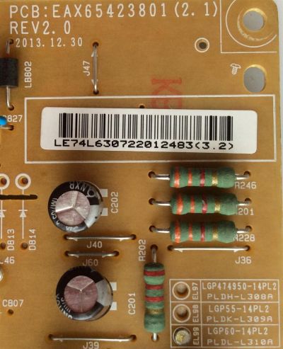 FUENTE LG EAY63072201 / EAX65423801 (2.1) / LGP60-14PL2 / SUSTITUTAS EAY63072001 / EAY63072101 / PANEL LC600DUF (FG)(A2) / MODELOS 55LB5900-UV / 60LB5830-UV / 60LB6100-UG / 60LB6300-US / 60LB6500-UP / 60LY340C-UA / 60LF6090-UB / 60LF6100-UA / 60LX330C-UA - Imagen 3