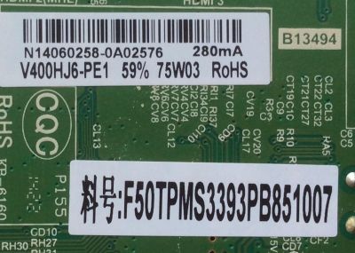 MAIN FUENTE COMBO ORIGINAL PARA TV ELEMENT / NUMERO DE PARTE N14060258 / TP.MS3393.PB851 / F50TPMS3393PB851007 / V400HJ6-PE1 / PANEL D400D3-GG54-COX / DISPLAY V400HJ6-PE1 REV.C1 / MODELO ELEFT407 / DWM40F3G1	 - Imagen 2