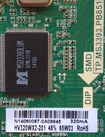 MAIN / FUENTE (COMBO) / UPSTAR N14060087 / TP.MS3393T.PB851 / 82-2000073 / PANEL HV320WX2-206 / MODELO P32EA8 BO146E - Imagen 2