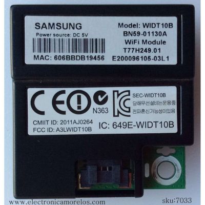 MODULO DE WI-FI / SAMSUNG BN59-01130A / WIDT10B / T77H249.01 / 649E-WIDT10B / MODELO UN65D8000XFXZA G301	