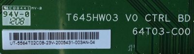 T-CON / TOSHIBA 55.64T02.C08 8 / 5564T02C08 / T645HW03 V0 / 64T03-C00 / MODELO 65HT2U	 - Imagen 2