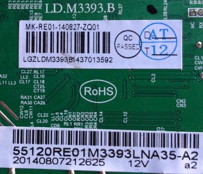 MAIN / RCA 55120RE01M3393LNA35-A2 / 20140807212625 12V a2 / LD.M3393.B / 20140807212625 / PANEL LSC550HJ03-12V / MODELO LED55G55R120Q - Imagen 2