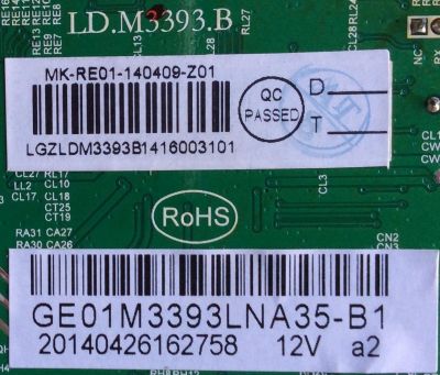 MAIN / RCA GE01M3393LNA35-B1 / 20140426162758 / LD.M3393.B / 20140426162758 12V a2 / 3393B1416 / PANEL LK315T3HB94-12V / MODELO LED32G30RQ - Imagen 2