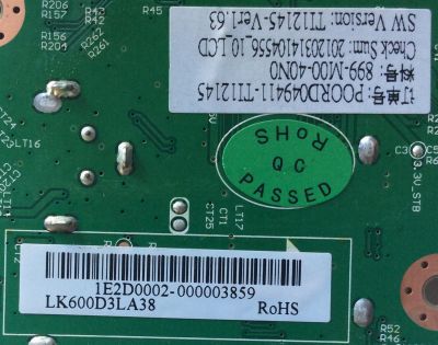 MAIN / SHARP 1E2D0002 / T.RSC8.10A 11153 / 899-M00-40N0 / PANEL LK600D3LA38 / MODELO LC-60E69U / EL NUMERO DE ETIQUETA IMPRESO VARIA ESTAS SON ALGUNAS VERSIONES 1A2E1206 / 1A1I2128 / 1E2E0032 / 1B1L3060 / 1E2D0002 / 1A1K2906 / 1A2C0525  - Imagen 2