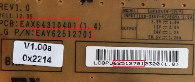 FUENTE DE PODER / LG EAY62512701 / EAX64310401 / 62512701 / 3PAGC10075A-R / PANEL´S LC470EUE (SE)(M1) / LC470EUE (SE)(R1) / 47LS4500-UD / 47LS4600-UA / 47LS5700-UA / 47LM4600-UC / 47LM4700-UE / 47LM5800-UC / 47LM6200-UE - Imagen 2