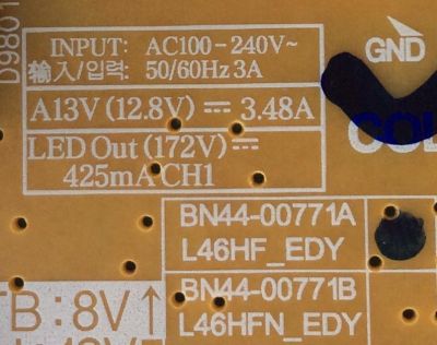 FUENTE DE PODER / SAMSUNG BN44-00771A / BN4400771A / L46HF_EDY /  PANEL CY-DEF460CSLC1H / MODELO UN46H6203AFXZA /  UN46H5203AFXZA TD01 / UN46H6201AFXZA TD01 - Imagen 2