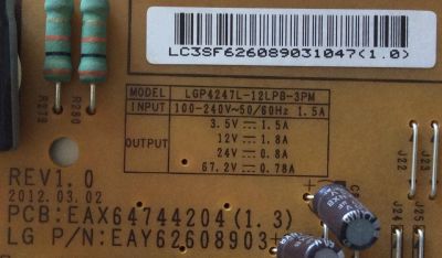 FUENTE DE PODER / LG EAY62608903 / 62608903 / 3PAGC10103A-R / EAX64744204 / MODELO 47LM6400-UA.AUSZLJR	 - Imagen 2