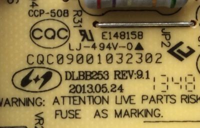 FUENTE DE PODER / TCL 81-PBE028-PW3 / CQC09001032302 / DLBB253 REV:9.1 / MODELO 28''	 - Imagen 3