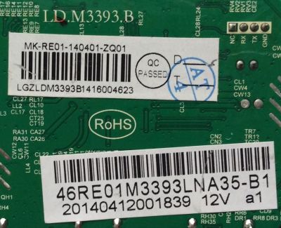 MAIN / RCA 46RE01M3393LNA35-B1 / LD.M3393.B / 20140412001839 12V b1 / 3393B1416 / 20140412001839 / MODELO LED46C45RQ - Imagen 2