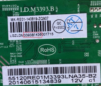 MAIN / RCA 55120RE01M3393LNA35-B2 / LD.M3393.B / 20140615134839 12V c1 / 3393B1436 / 20140615134839 / MK-RE01-140819 / PANEL T550HVN03.3-12V / MODELO LED55G55R120Q - Imagen 2