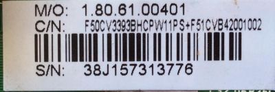 MAIN ORIGINAL PARA TV ELEMENT / NUMERO DE PARTE 38J1573 / CV3393BH-CPW / 1.80.61.00401 / PANEL D400D3-GG51-C0X / MODELO ELEFT406	 - Imagen 2