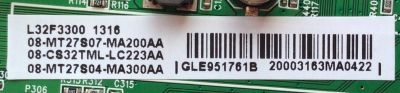 MAIN / TCL GLE951761B / V8-OMT2705-LF1V031 / 08-MT27S07-MA200AA / 08-CS32TML-LC223AA / 08-MT27S04-MA300AA / 40-MT2700-MAB2LG / MODELO L32F3300	 - Imagen 2