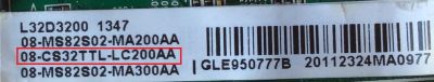 MAIN PARA TV TCL / NUMERO DE PARTE 08-CS32TTL-LC200AA / 08-MS82S02-MA200AA / 40-MS82S0-MAD2XG / 08-MS82S02-MA300AA / GLE950777B / MODELO L32D3200 - Imagen 2