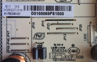 FUENTE DE PODER  PARA TV. ATVIO Y  KODAK  NUMERO DE PARTE 81-PBE048-H21 / SHG5504C07-101HA / SHG5504C-101H / DLBB419 / 20160321 / SHG5504C07-101HA / E56334 / CCP-508 / CQC1200108054 / MODELOS 49D1620 / 49E300C	 - Imagen 2