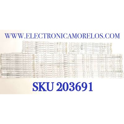 KIT DE LEDS PARA TV HISENSE ORIGINAL 24 PIEZAS / NUMERO DE PARTE SVH650AD8 / SVH650AD8-L / SVH650AD8-R / HD650V6U52 / 2019040701 / 21735200 / CRH-BX65V6U52L30301222947 / CRH-BX65V6U52R30301222947 / PANEL HD650V6U62\S0\FJ\GM\ROH / MODELO 65H9F