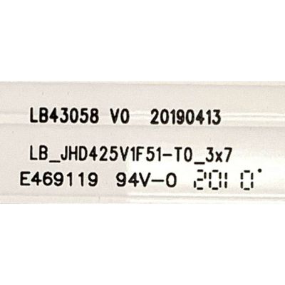 KIT DE LED'S PARA TV HISENSE ( 3 PZ ) / NUMERO DE PARTE LB4305 / LB43058 V0 / 20190413 / LB_JHD425V1F51-T0 / E469119 / PANEL JHD425V1F51-T0L1\S0\GM\ROH / MODELO 43H4030F1 - Imagen 3